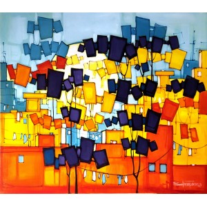 Salman Farooqi, 30 x 36 Inch, Acrylic on Canvas, Cityscape Painting, AC-SF-605